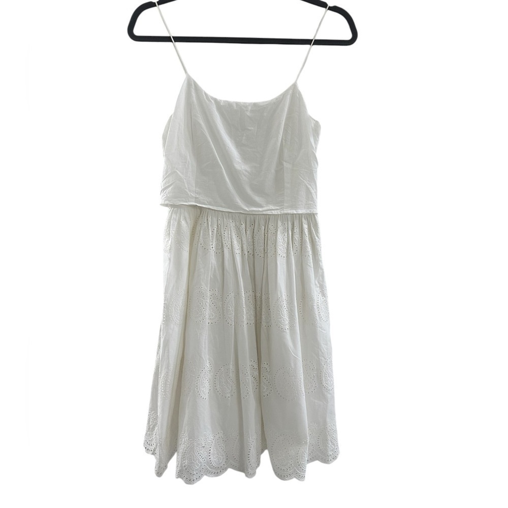 J Crew Women’s White Eyelet Spaghetti Strap Dress Size 0 Side Zipper